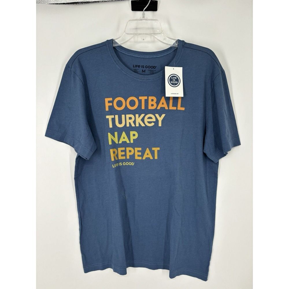 Life Is Good Football Turkey Nap Repeat Thanksgiving‎ Graphic Holidays Sz Medium
